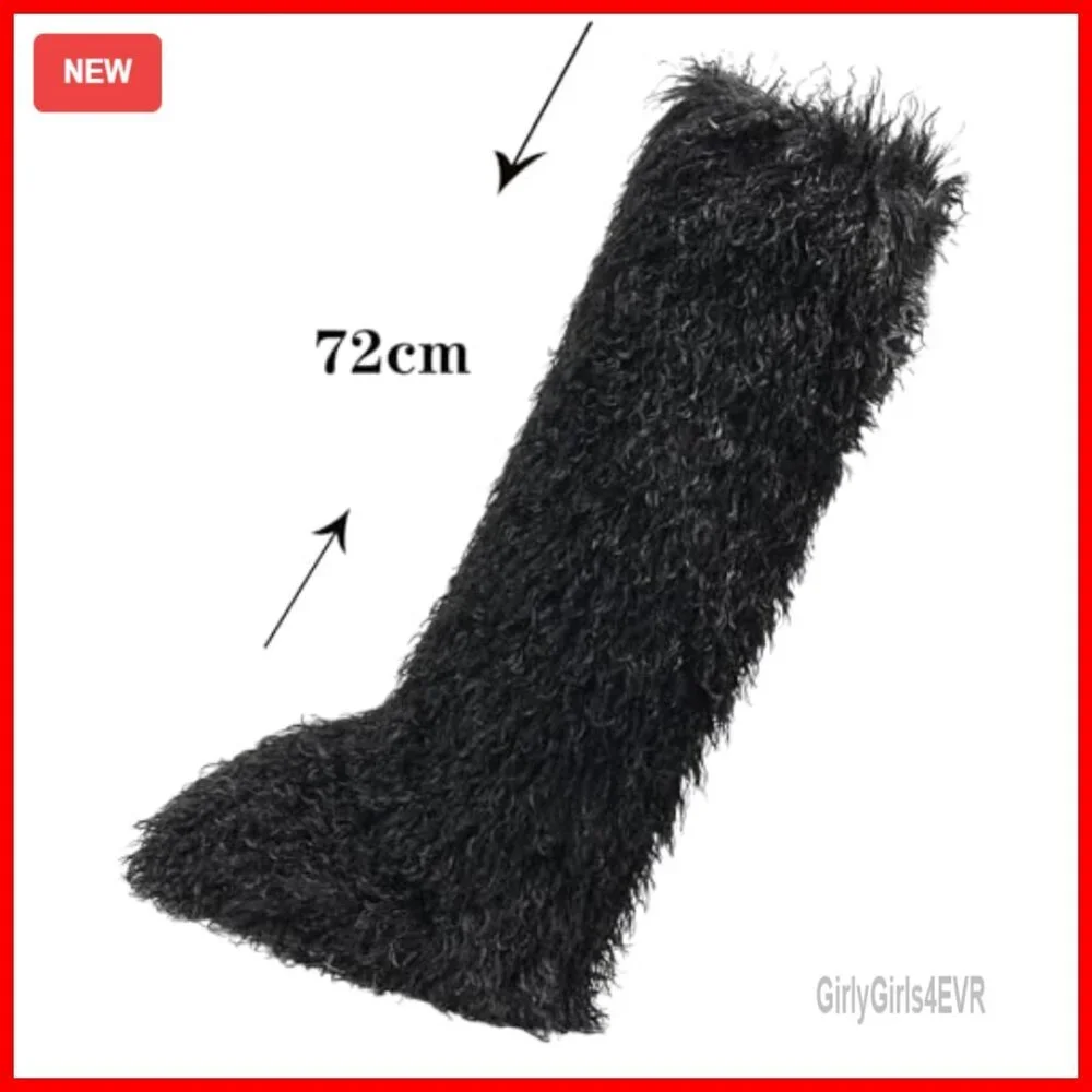 29-Inch Over-the-Knee Faux Fur Boots Flat Sole Winter Women's Shoes